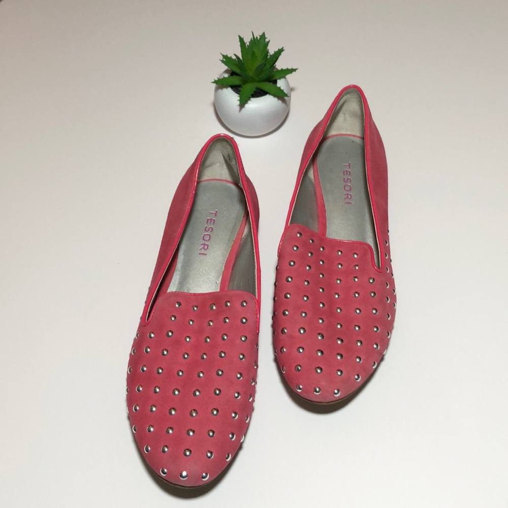 Tesori Pink Studded Loafers